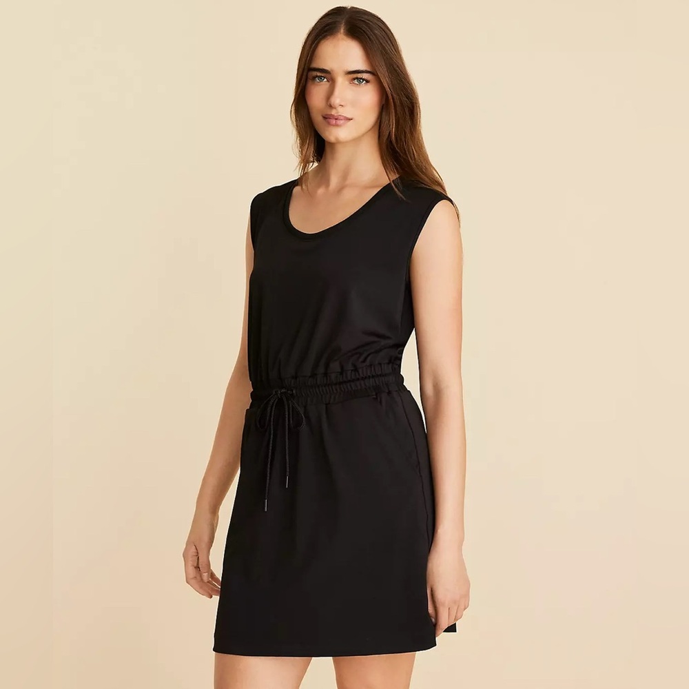 Lou & Grey Black Sleeveless Drawstring Mini Dress